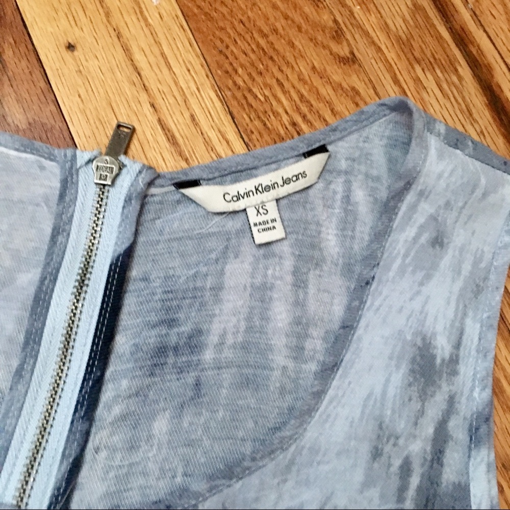LP Calvin Klein Tie Dye Romper Drawstring Pockets Back Zipper | Gray & White - Picture 5 of 8